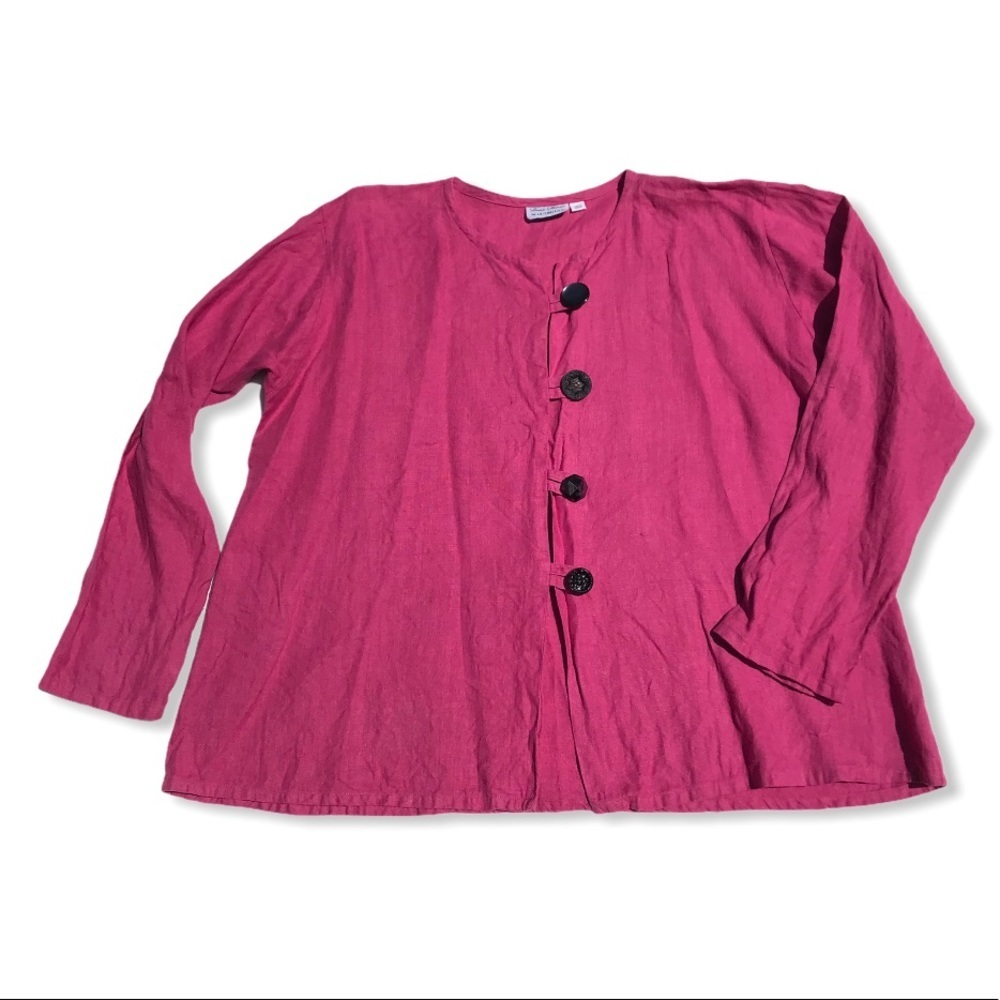 Vintage Womens Linen Shirt Jacket Pink Lagenlook